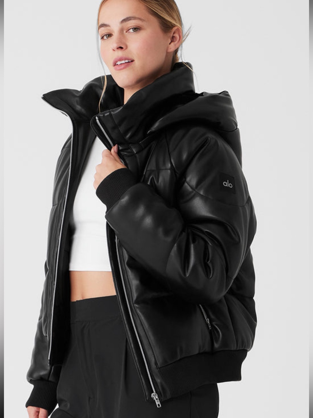 ALO Yoga Faux Leather Boss Puffer Jacket Black Size M
